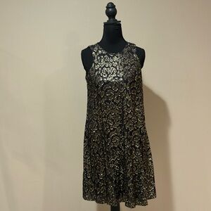 Calvin Klein Sz 2 Elegant Black and Gold Shift Sleeveless Dress